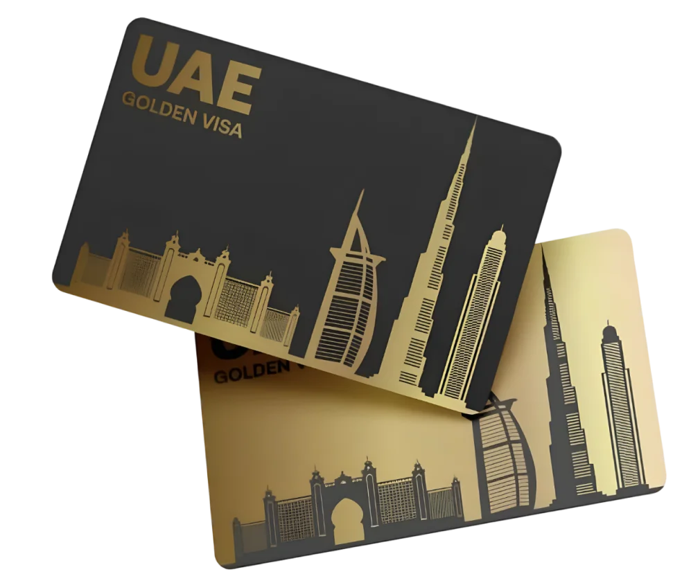UAE Golden Visa cards showing 10-year residency eligibility for Velos Residences investors in Dubai