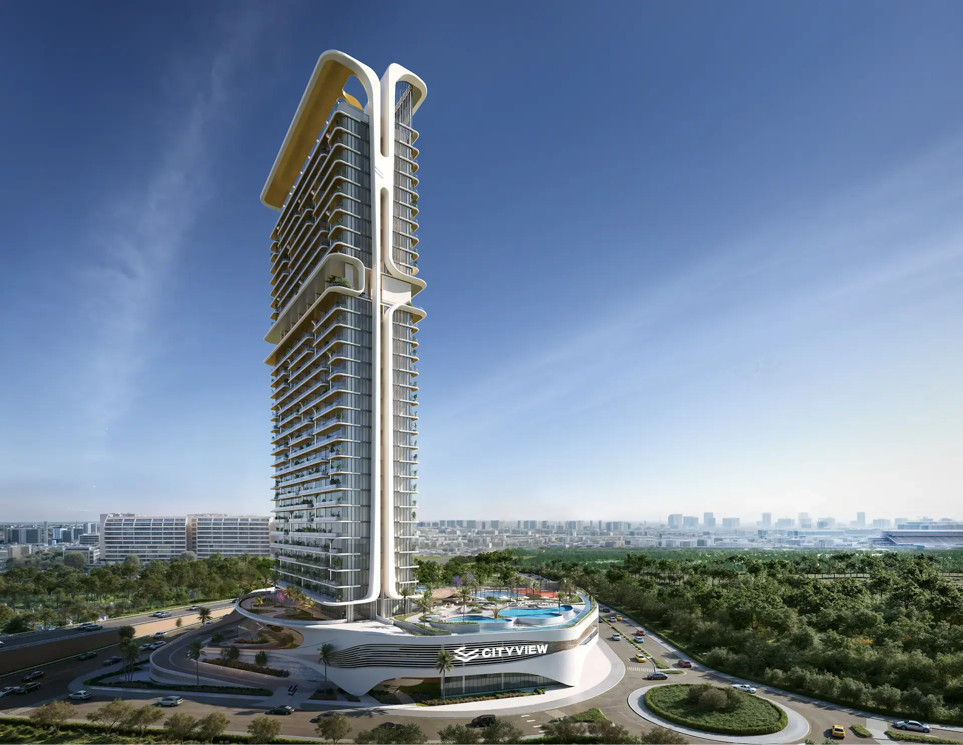 Velos Residences Tower - Luxury apartments in Dubai Motor City with modern architecture and city views